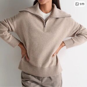 Garnet Hill Cashmere Tan Half Zip Sweater